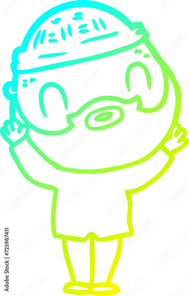 cold gradient line drawing cartoon bearded man