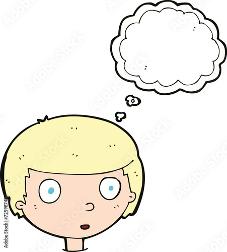 cartoon curious boy with thought bubble