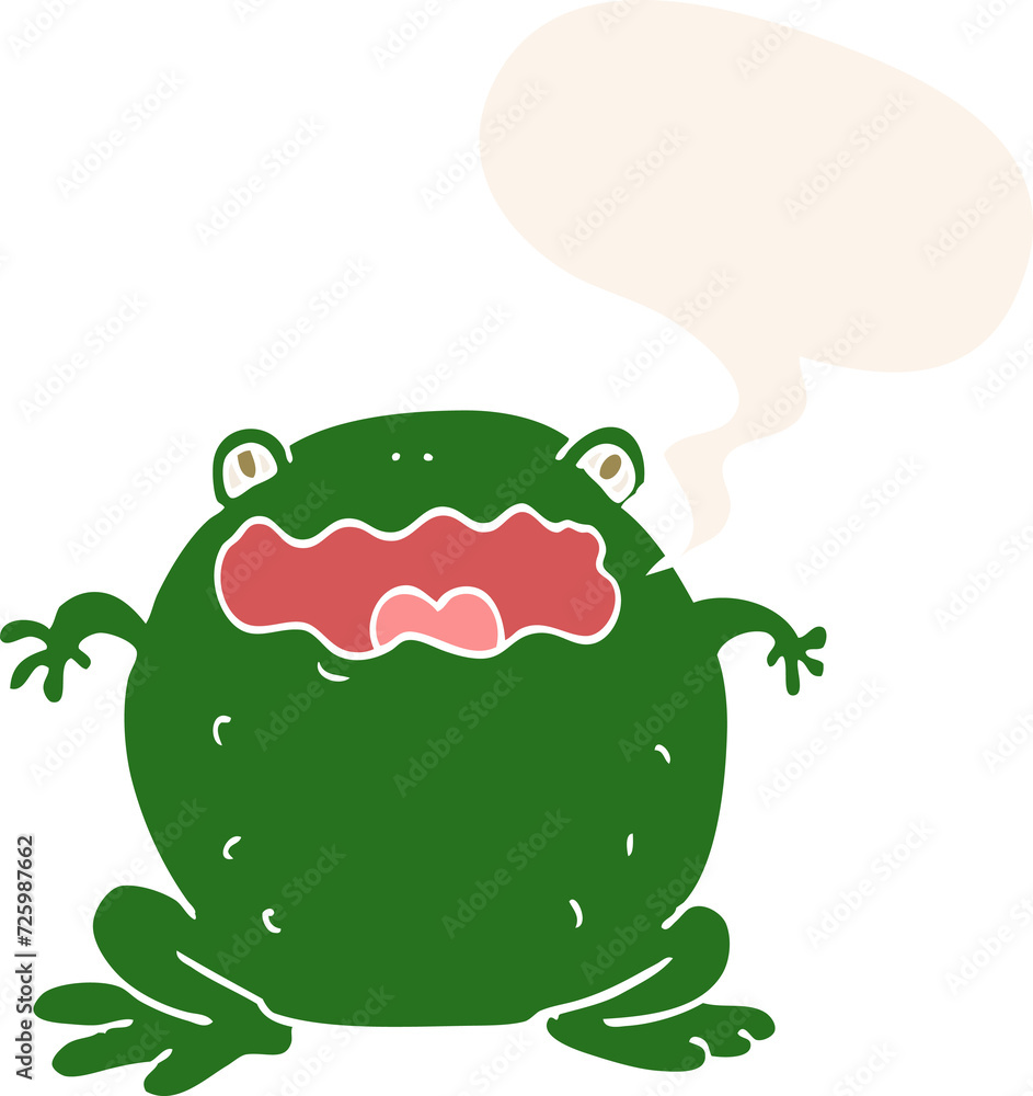 Obraz premium cartoon toad and speech bubble in retro style