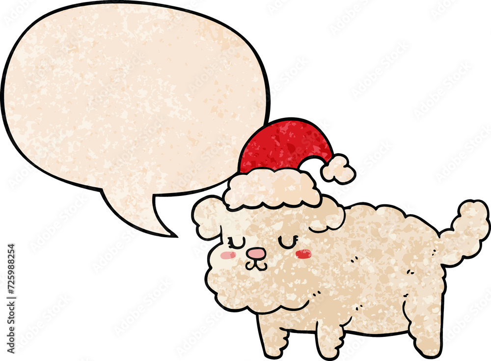 cute christmas dog and speech bubble in retro texture style cute christmas dog and speech bubble in retro texture style