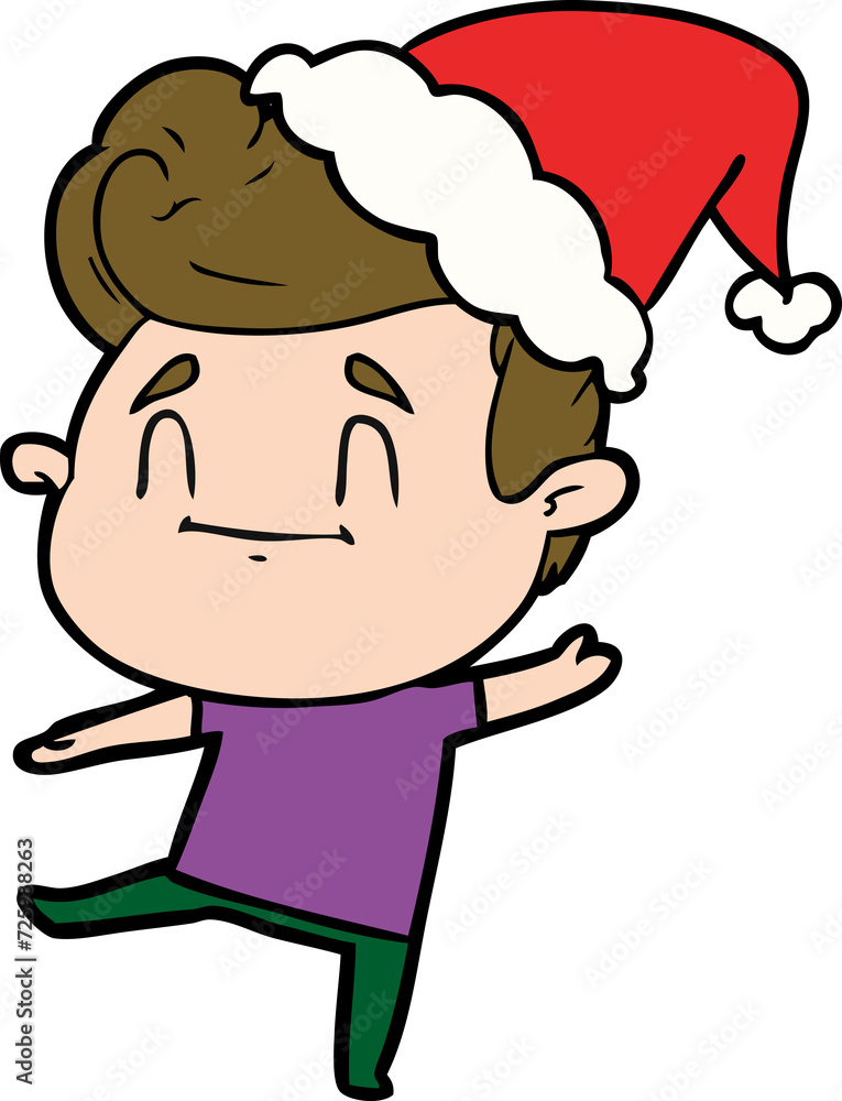happy line drawing of a man wearing santa hat happy line drawing of a man wearing santa hat