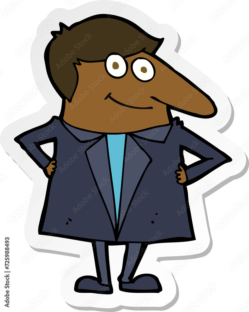 sticker of a cartoon happy man in suit sticker of a cartoon happy man in suit