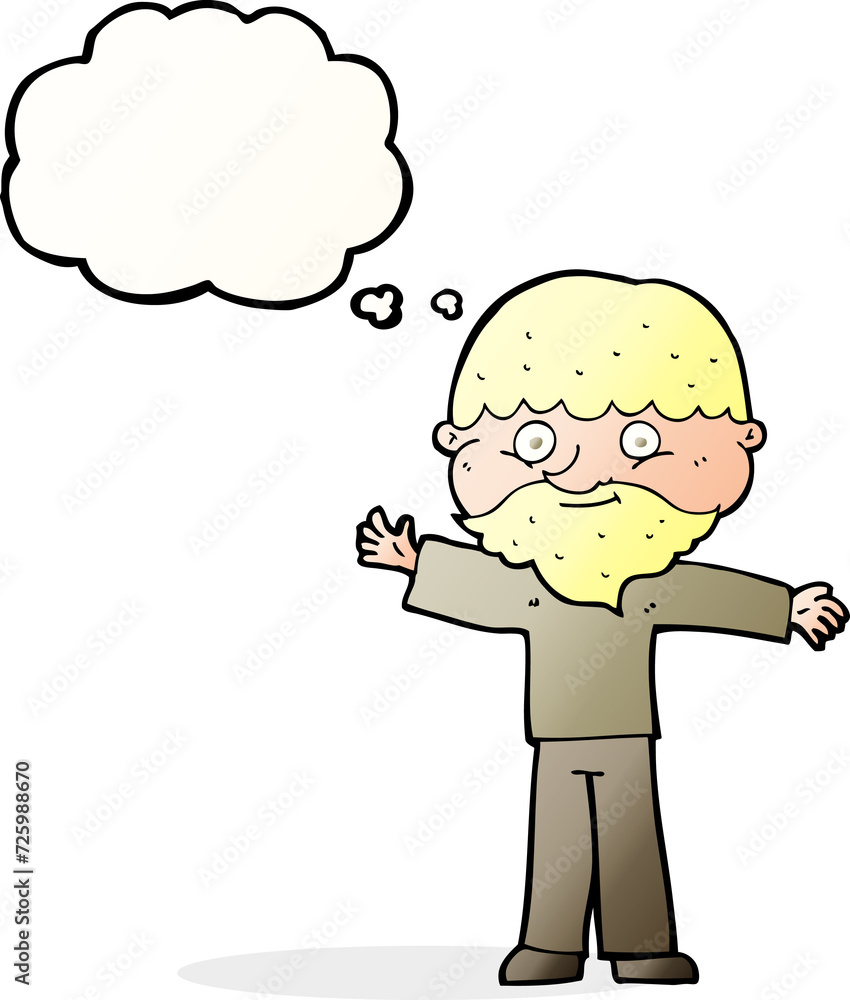 cartoon happy man with beard with thought bubble cartoon happy man with beard with thought bubble