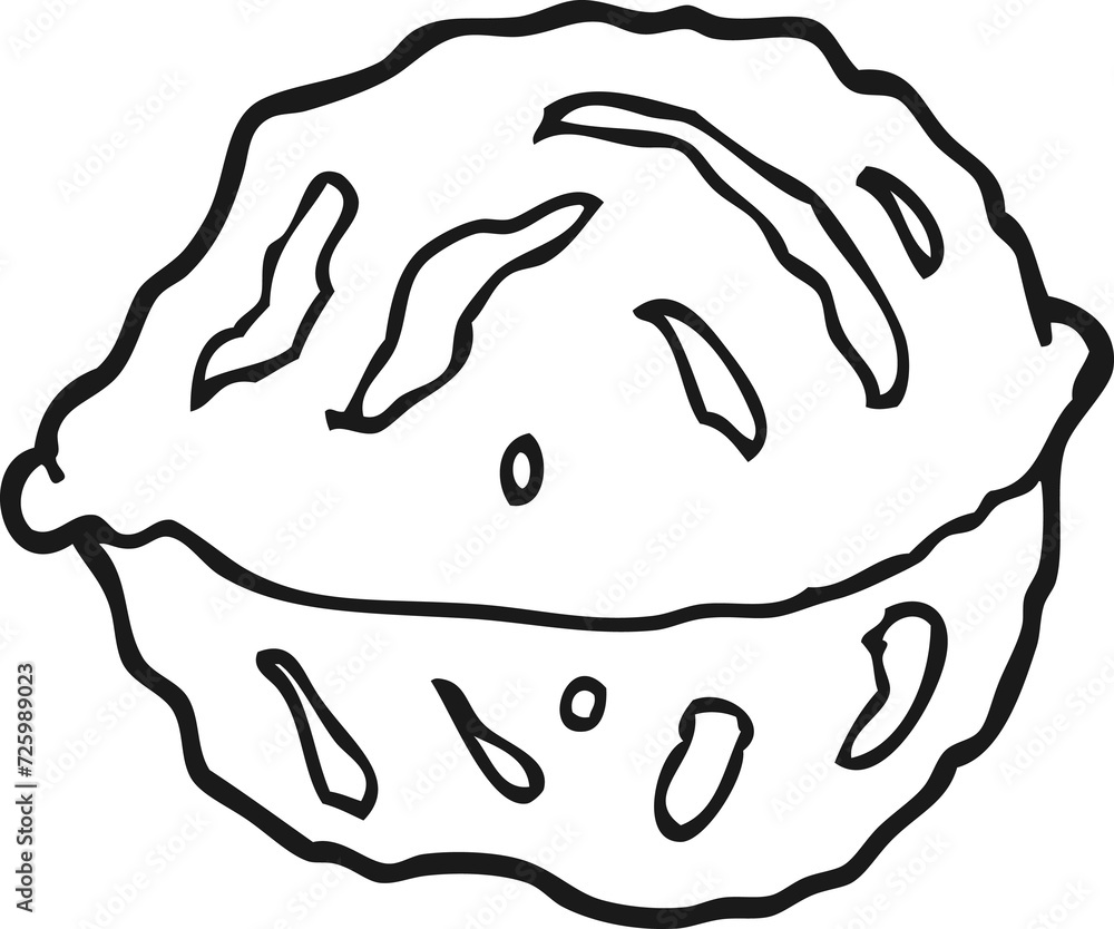 black and white cartoon walnut in shell black and white cartoon walnut in shell
