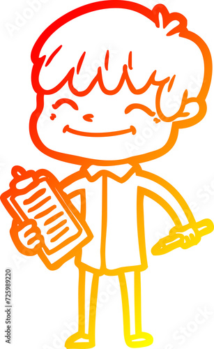 warm gradient line drawing cartoon happy boy