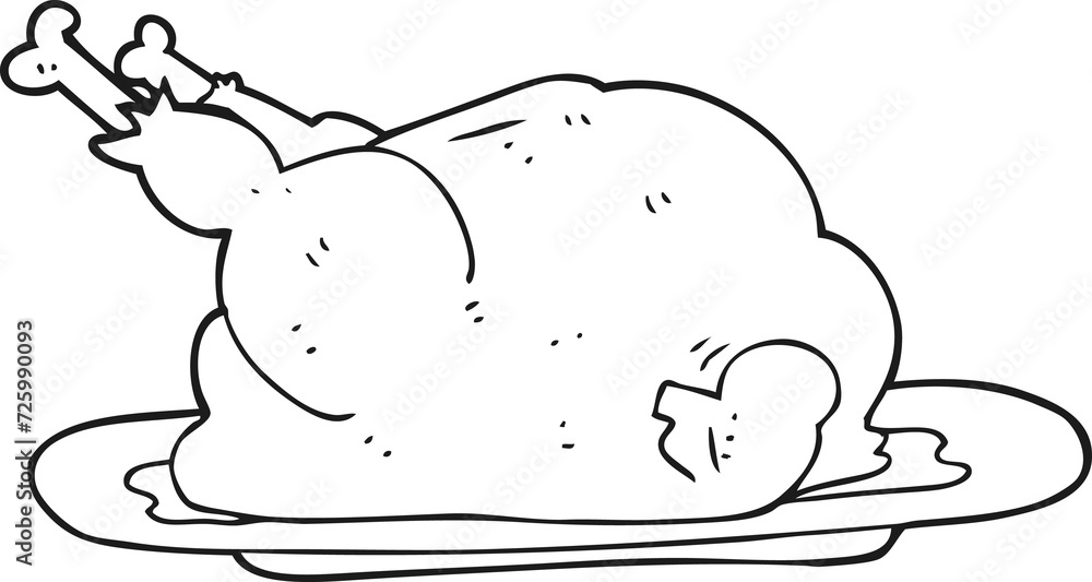 black and white cartoon cooked chicken black and white cartoon cooked chicken