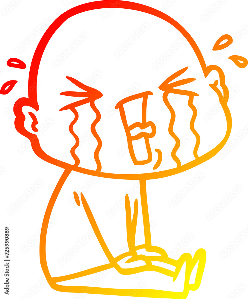 warm gradient line drawing cartoon crying bald man warm gradient line drawing cartoon crying bald man