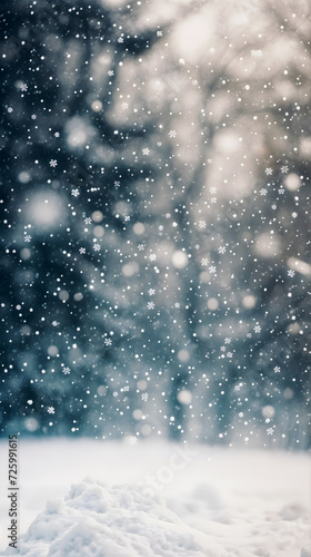 A hazy photograph capturing snowflakes on a dark backdrop - Winter background - generative AI