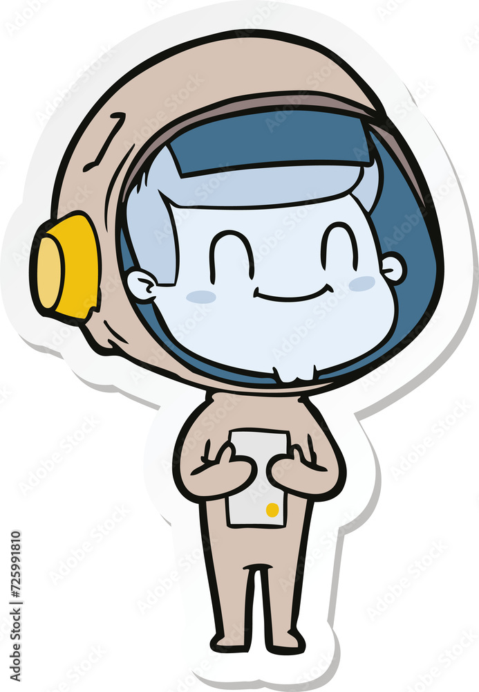 sticker of a happy cartoon astronaut man