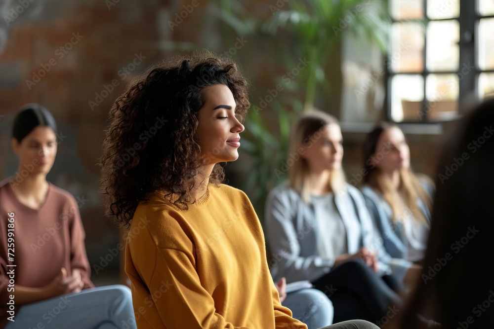 Corporate wellness coach leading a mindfulness and stress-reduction workshop Corporate wellness coach leading a mindfulness and stress-reduction workshop