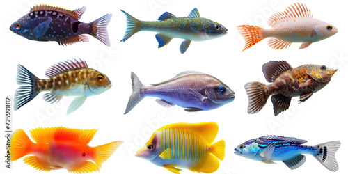 Dive into Creativity: Fish Vector Elements on Isolated White