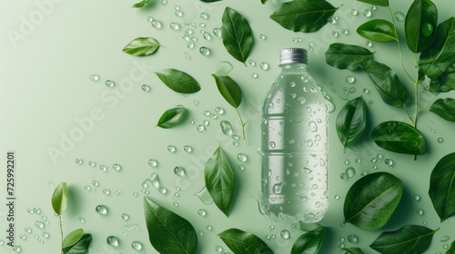 Nature's refreshment encapsulated in a bottle, a harmonious blend of clear liquid and verdant leaves