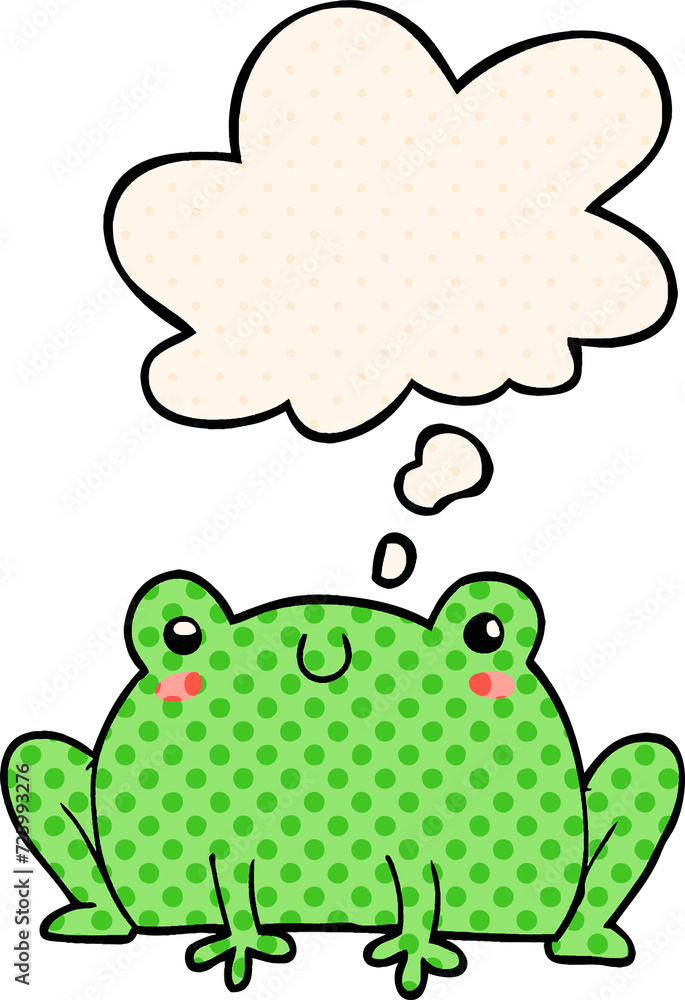 Naklejka premium cartoon frog and thought bubble in comic book style