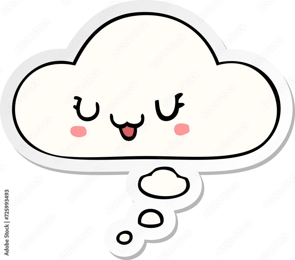 cute happy cartoon face and thought bubble as a printed sticker cute happy cartoon face and thought bubble as a printed sticker