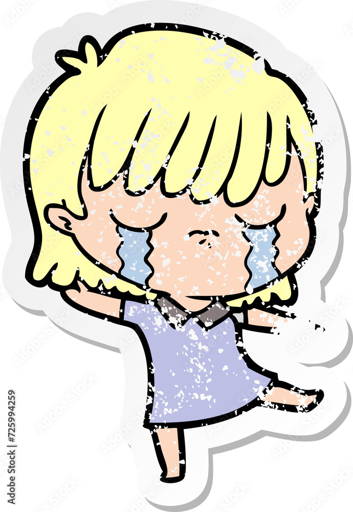 distressed sticker of a cartoon woman crying distressed sticker of a cartoon woman crying