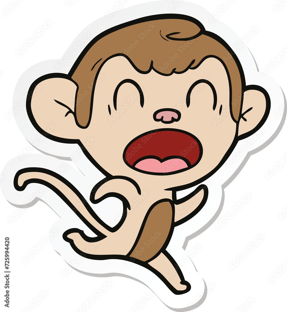 sticker of a shouting cartoon monkey running sticker of a shouting cartoon monkey running