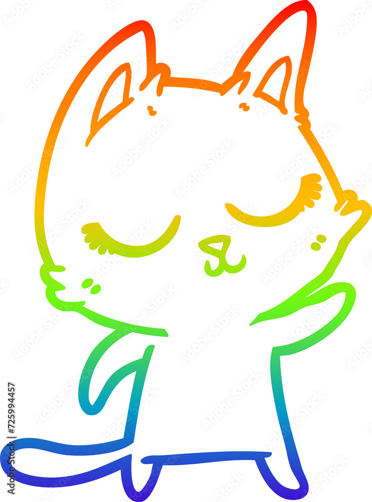 Obraz premium rainbow gradient line drawing calm cartoon cat