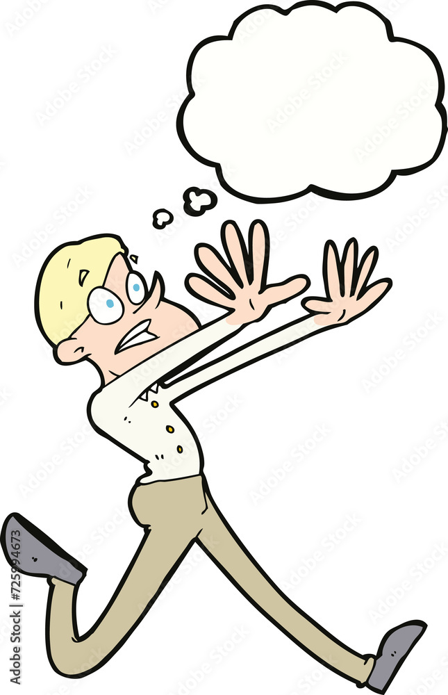 Fototapeta premium cartoon man running away with thought bubble