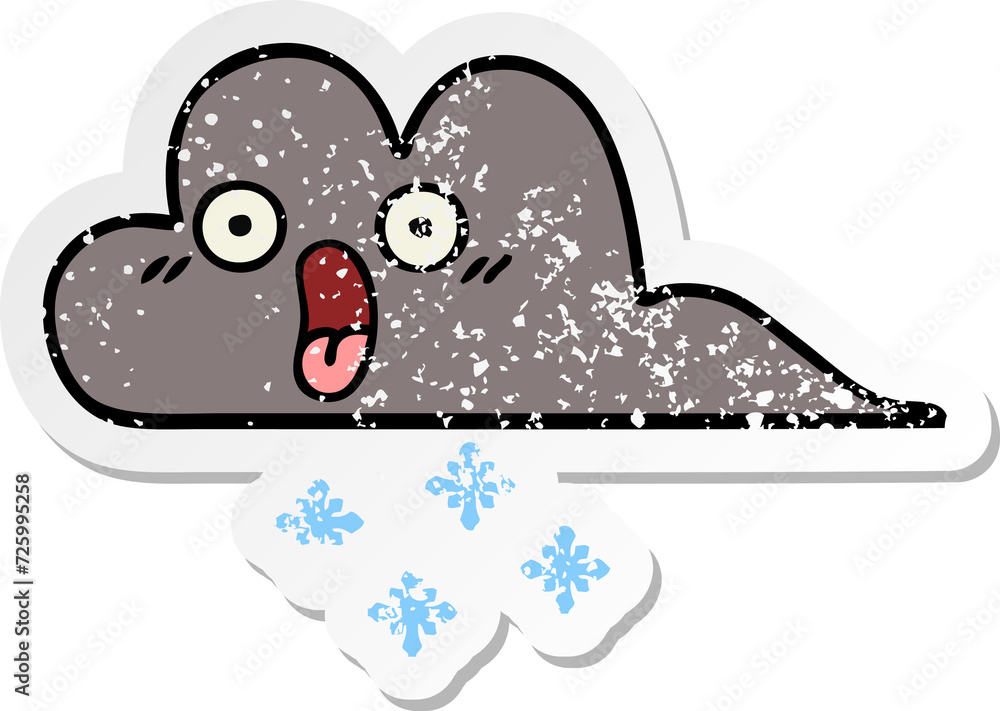distressed sticker of a cute cartoon storm snow cloud distressed sticker of a cute cartoon storm snow cloud