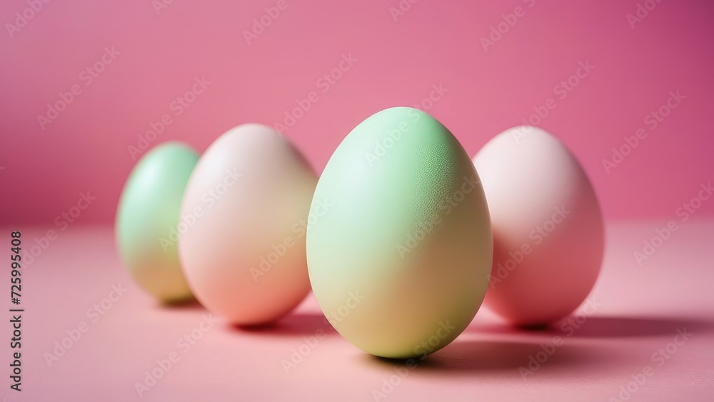 Easter eggs of pastel color on a light pink background. Religious holiday. Traditions