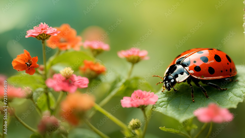 Obraz premium Ladybug among flowers