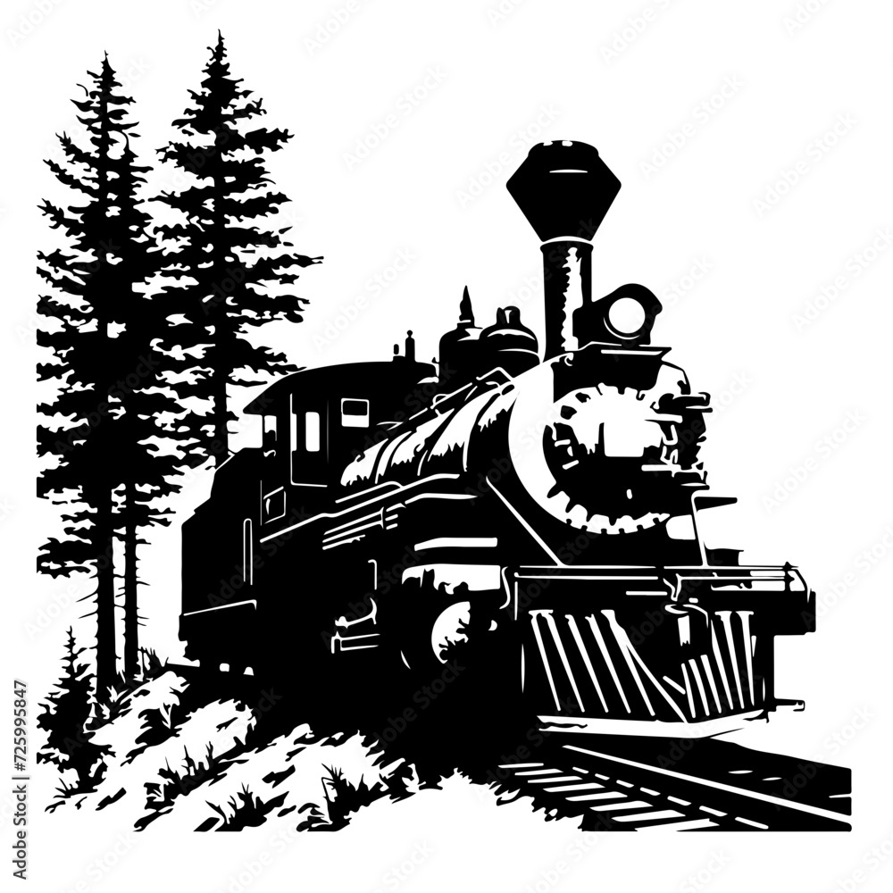 Forest Train Logo Monochrome Design Style