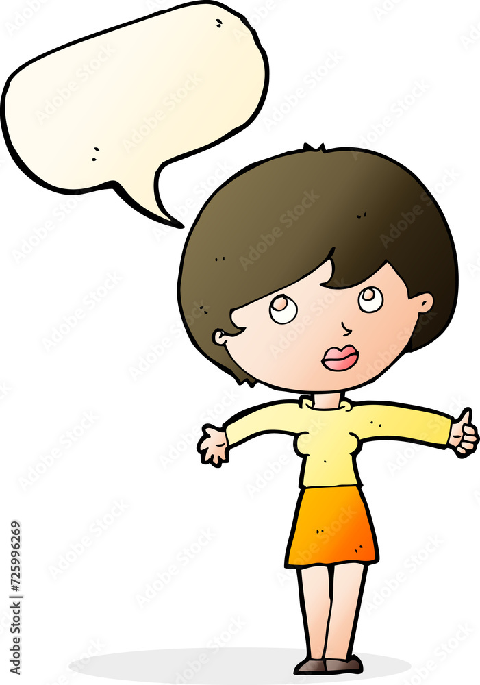 cartoon woman giving thumbs up with speech bubble cartoon woman giving thumbs up with speech bubble