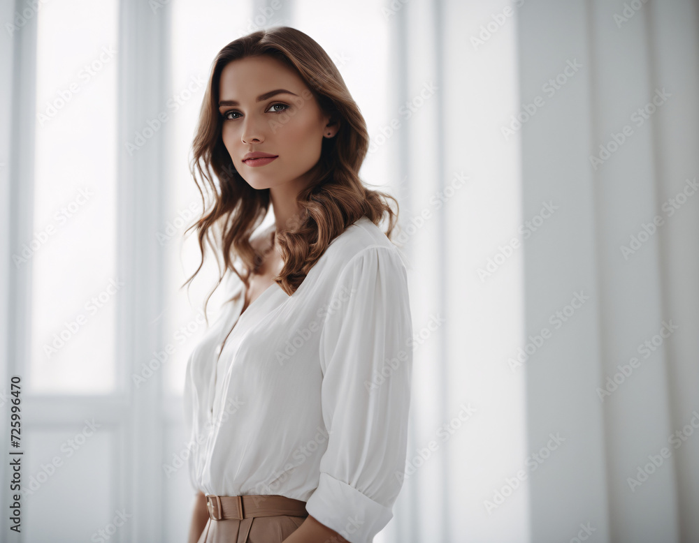 A model-looking woman poses for the camera in casual clothing.