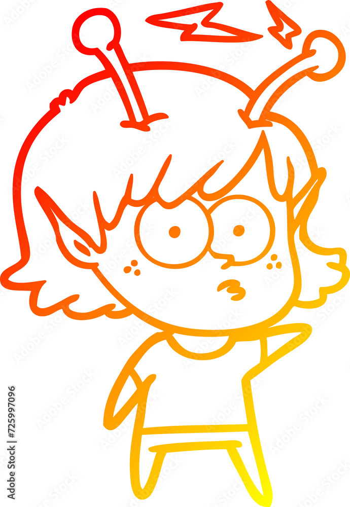 warm gradient line drawing cartoon alien girl warm gradient line drawing cartoon alien girl