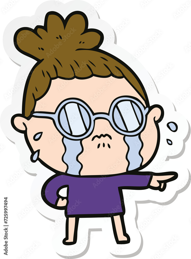 sticker of a cartoon crying woman wearing spectacles sticker of a cartoon crying woman wearing spectacles