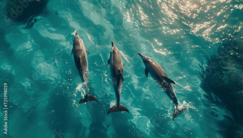 dolphins swimming gracefully through turquoise waters.generative ai © LomaPari2021