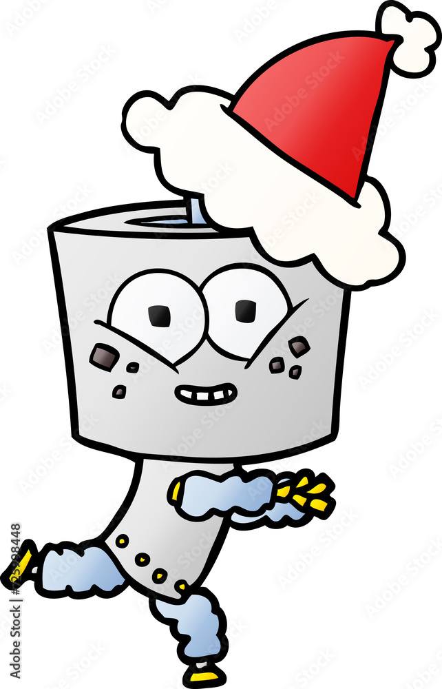 happy gradient cartoon of a robot wearing santa hat