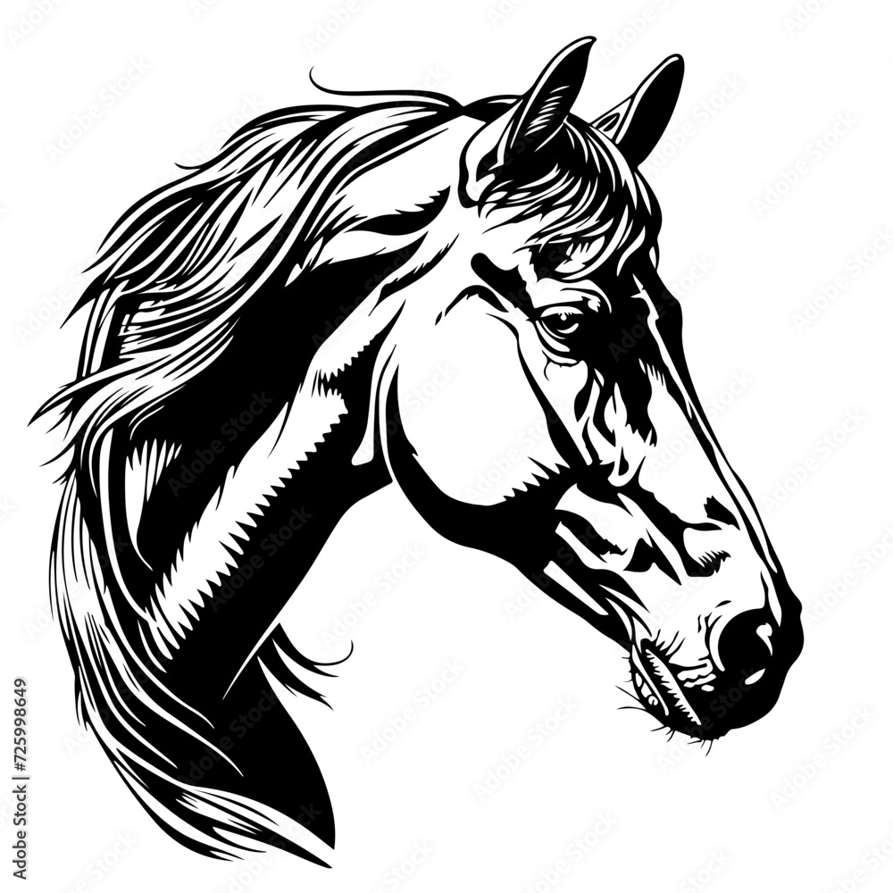 Horse Head Logo Monochrome Design Style - obrazy, fototapety, plakaty 