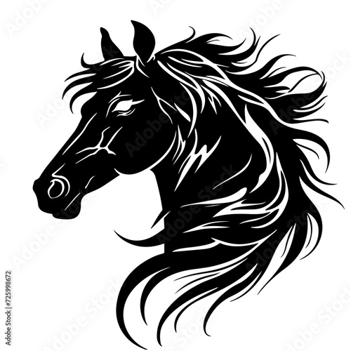 Fototapeta Naklejka Na Ścianę i Meble -  Horse Stallion Waving Mane Logo Monochrome Design Style