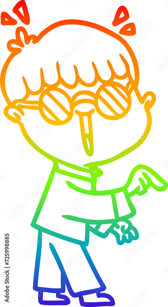rainbow gradient line drawing cartoon boy wearing spectacles rainbow gradient line drawing cartoon boy wearing spectacles