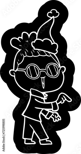 cartoon icon of a woman wearing spectacles wearing santa hat