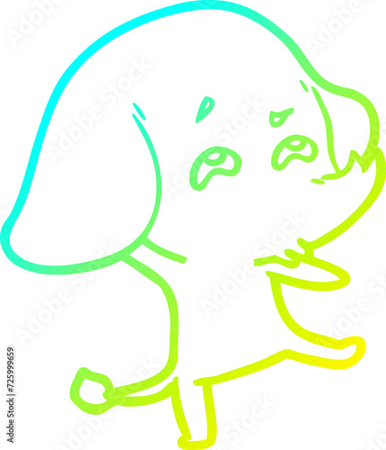 cold gradient line drawing cartoon elephant remembering