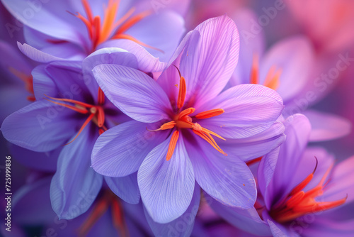 Purple saffron blooms after autumn with a harvest flower collection AI Generative photo