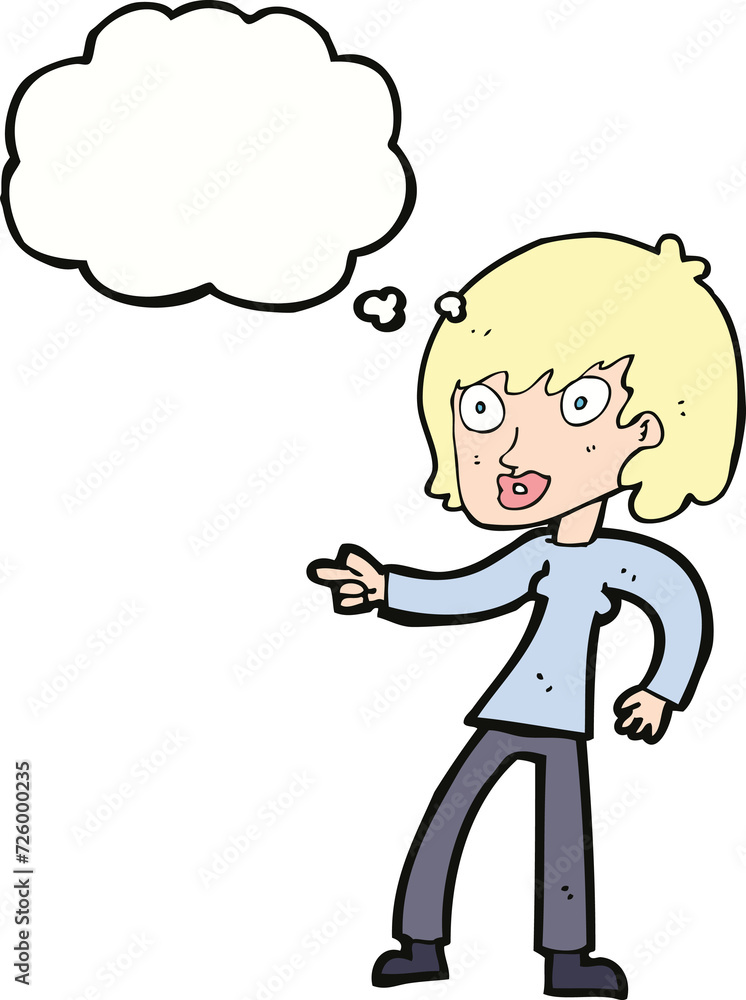 cartoon woman pointing with thought bubble cartoon woman pointing with thought bubble