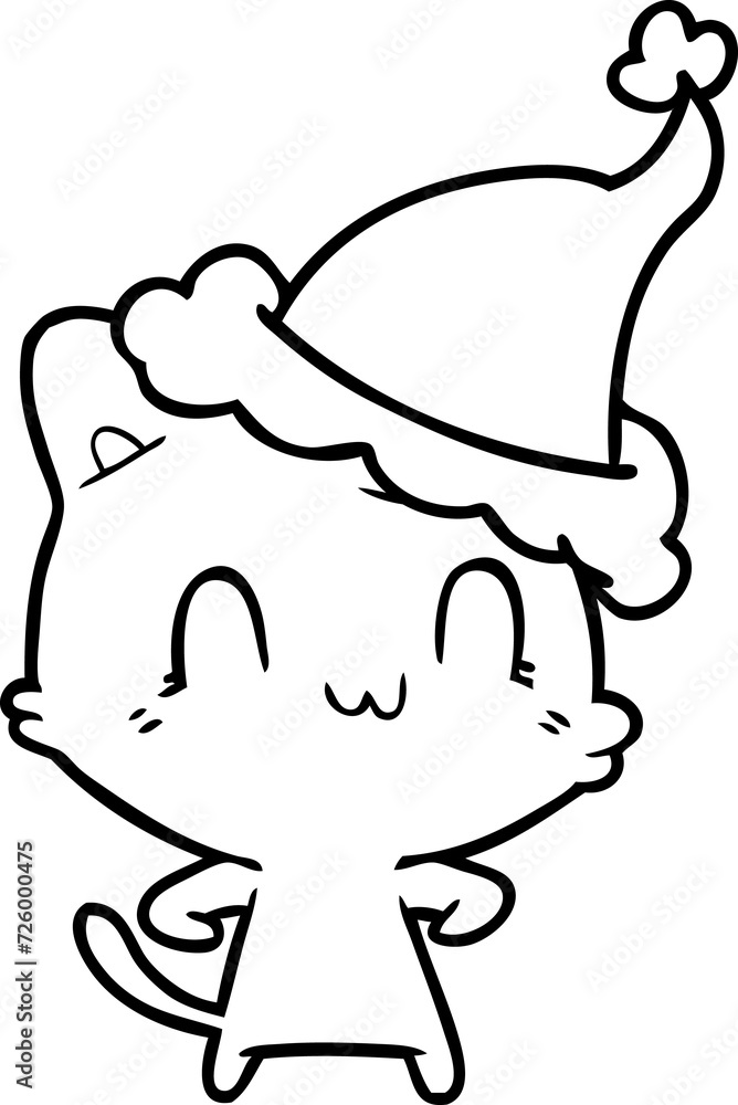 line drawing of a happy cat wearing santa hat line drawing of a happy cat wearing santa hat
