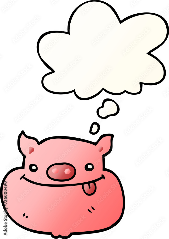 cartoon happy pig face and thought bubble in smooth gradient style cartoon happy pig face and thought bubble in smooth gradient style