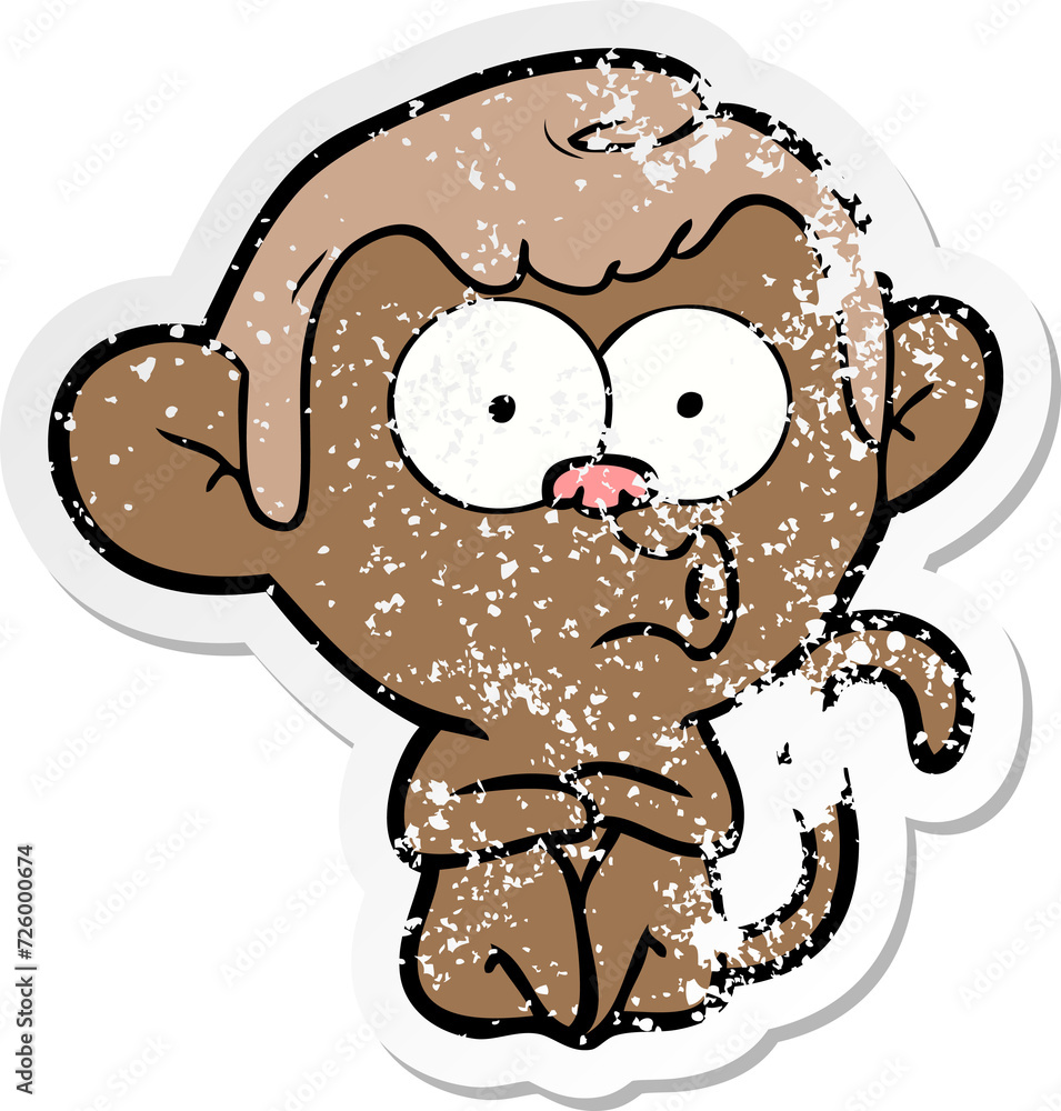 distressed sticker of a cartoon hooting monkey distressed sticker of a cartoon hooting monkey
