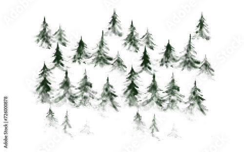 Abstract halftone textured gray green fir forest. Elegant geometric half tone coniferous landscape background, texture travel concept