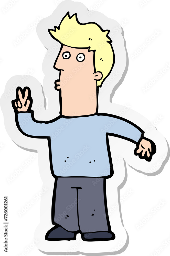 sticker of a cartoon man signalling with hand
