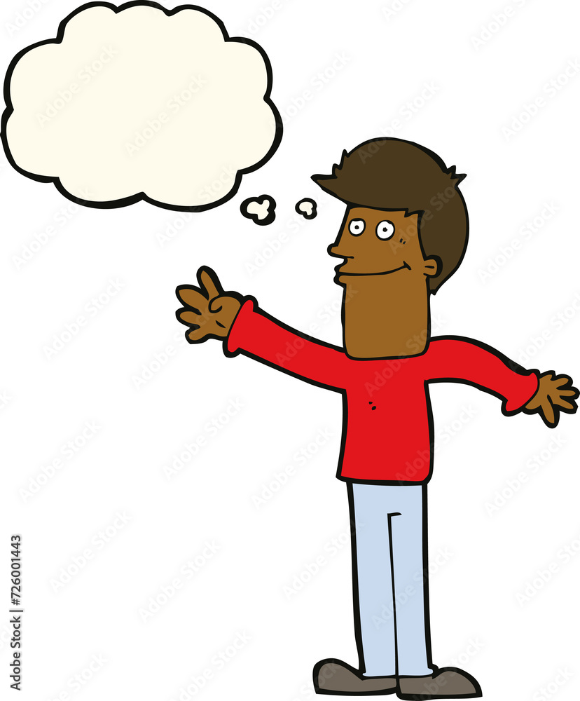 cartoon happy man waving with thought bubble cartoon happy man waving with thought bubble