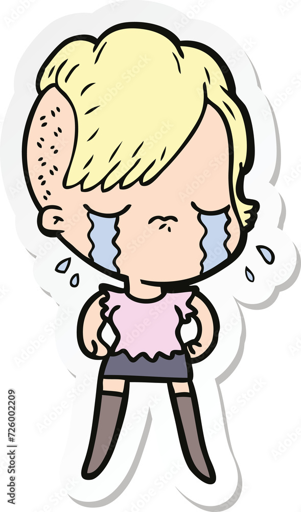 sticker of a cartoon crying girl sticker of a cartoon crying girl