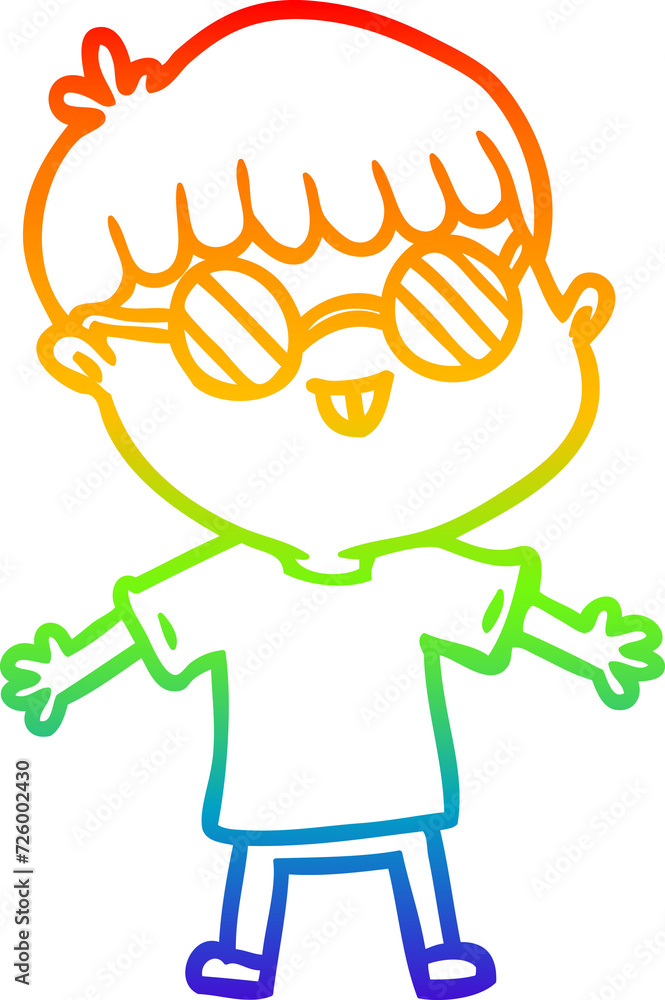 rainbow gradient line drawing cartoon boy wearing spectacles rainbow gradient line drawing cartoon boy wearing spectacles