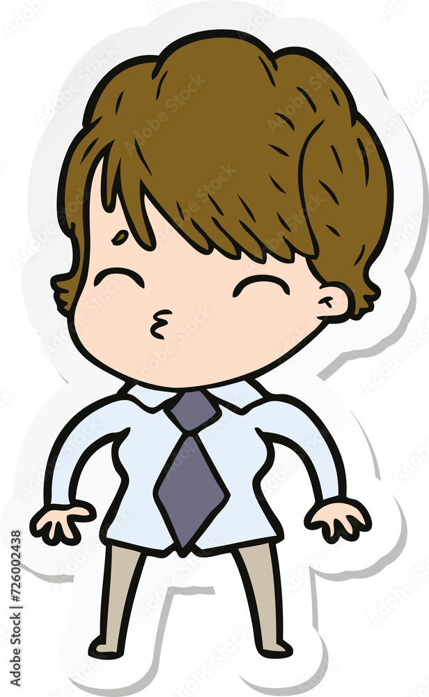 sticker of a cartoon woman thinking sticker of a cartoon woman thinking