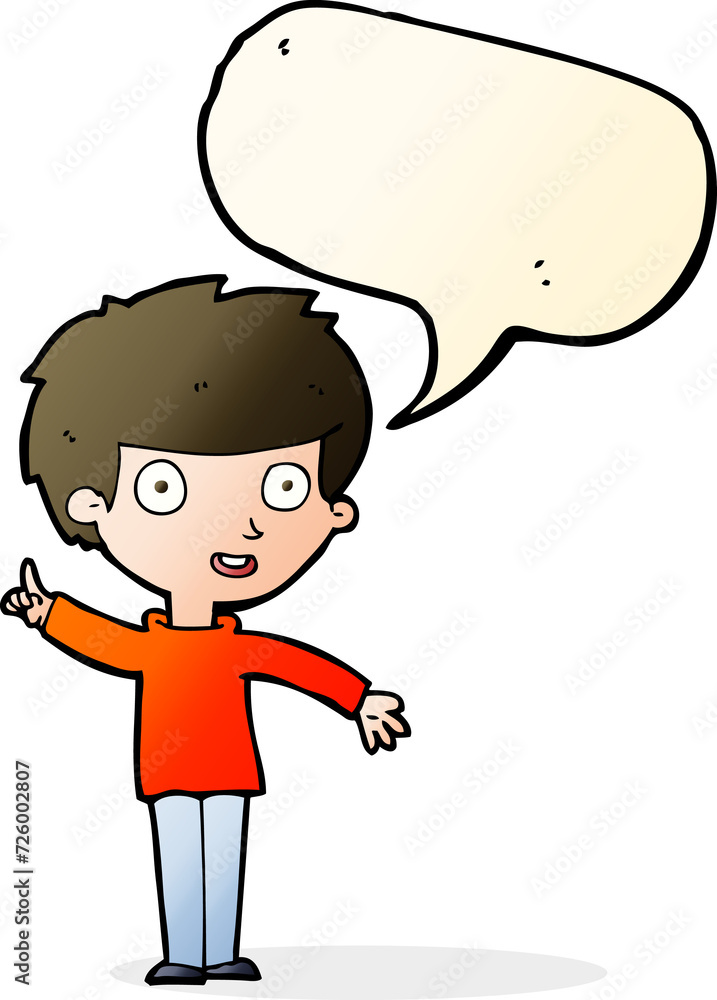 cartoon boy with idea with speech bubble cartoon boy with idea with speech bubble