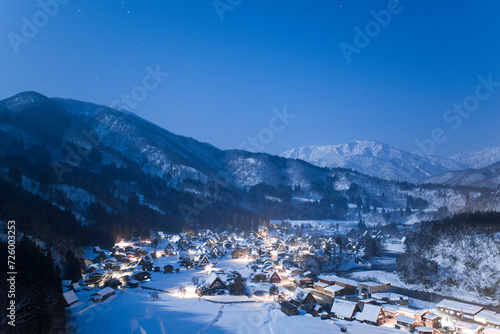 冬の白川郷。世界遺産にも認定されている日本の岐阜県にある有名観光地。